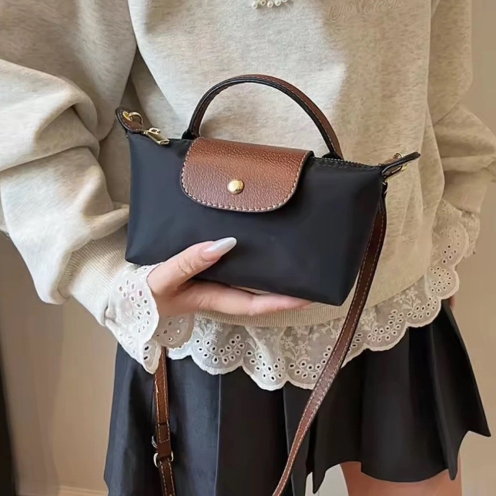 Mini Bag Pouch With Handle Fawn - Recycled Canvas Black/Brown Color